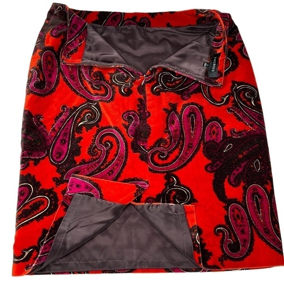 TALBOTS Orange Velvet Purple Paisley Pencil Midi Skirt Size 2 - Picture 7 of 15